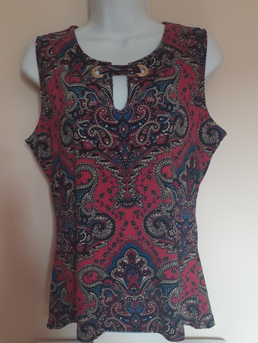 Tommy Hilfiger Pink Paisley Keyhole Sleeveless Tank M